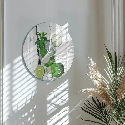 Kulaté skleněné hodiny na zeď Limetka a máta