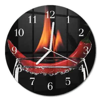 Kulaté skleněné hodiny na stěnu Pikantní chilli