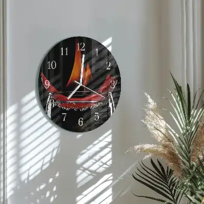 Kulaté skleněné hodiny na stěnu Pikantní chilli