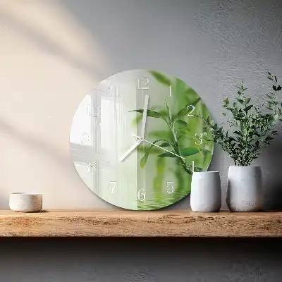 Kulaté skleněné hodiny na zeď Bambus
