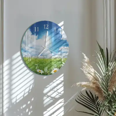 Hodiny na skle kulaté Luční květiny