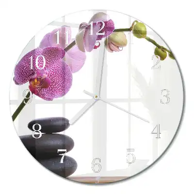 Kulaté skleněné hodiny na stěnu Orchidej