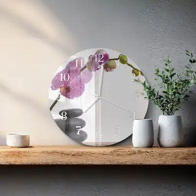 Kulaté skleněné hodiny na stěnu Orchidej