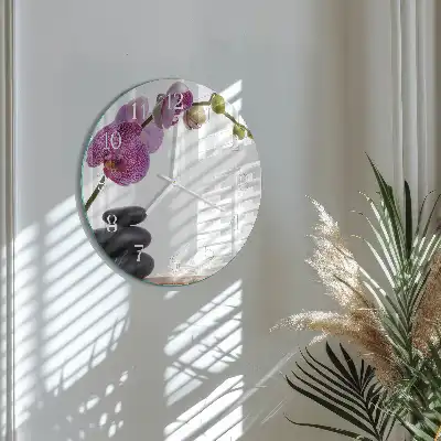 Kulaté skleněné hodiny na stěnu Orchidej