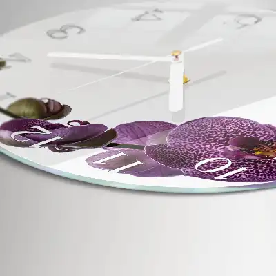 Kulaté skleněné hodiny na stěnu Orchidej