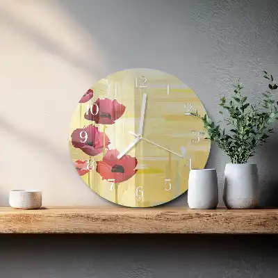 Kulaté skleněné hodiny na zeď Vlčí máky