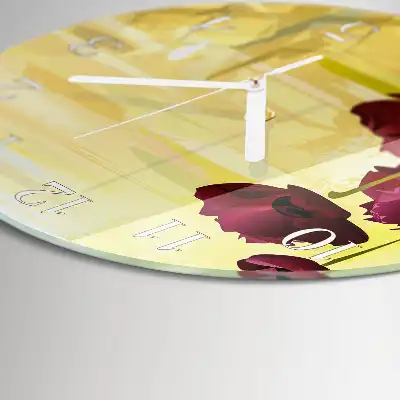 Kulaté skleněné hodiny na zeď Vlčí máky