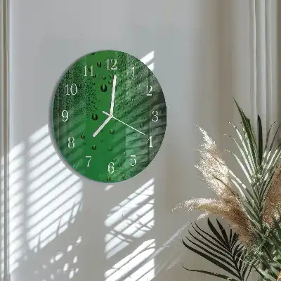 Hodiny na skle kulaté Kapky vody