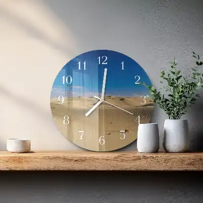 Kulaté skleněné hodiny na stěnu Poušť