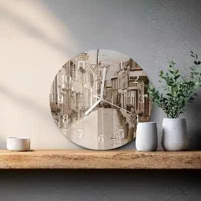 Hodiny s fotkou skleněné kulaté Sépiová alej