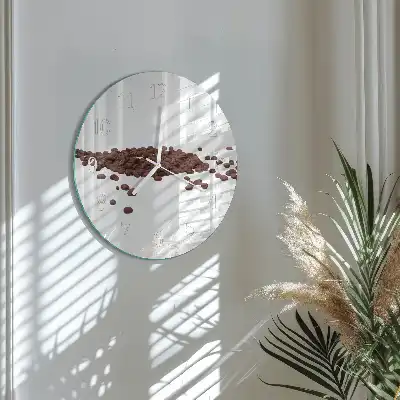 Kulaté skleněné hodiny na zeď Kávová zrna