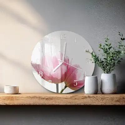 Hodiny s fotkou skleněné kulaté Tulipány