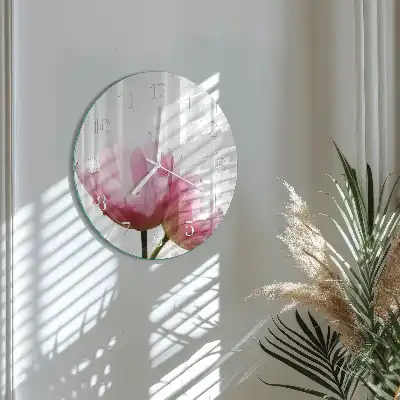 Hodiny s fotkou skleněné kulaté Tulipány