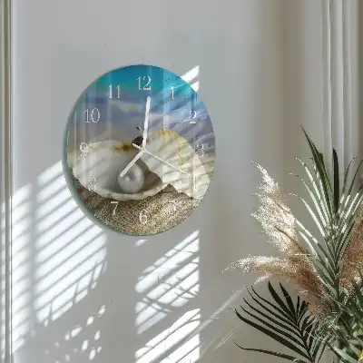Hodiny na skle kulaté Perla v mušli