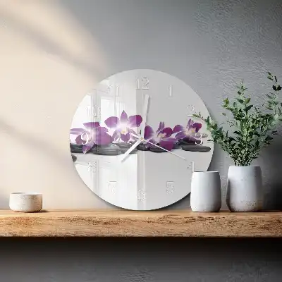 Kulaté skleněné hodiny na stěnu Orchidej