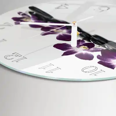 Kulaté skleněné hodiny na stěnu Orchidej