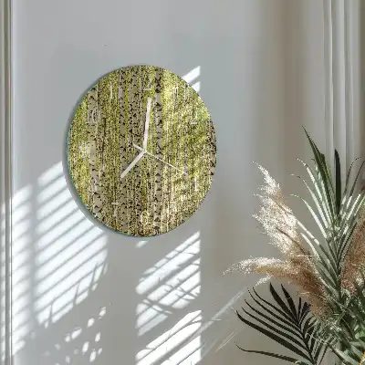 Kulaté skleněné hodiny na stěnu Březový les