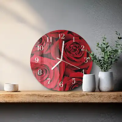 Hodiny s fotkou skleněné kulaté Růže