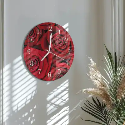 Hodiny s fotkou skleněné kulaté Růže