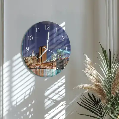 Kulaté skleněné hodiny na stěnu Horizontální most