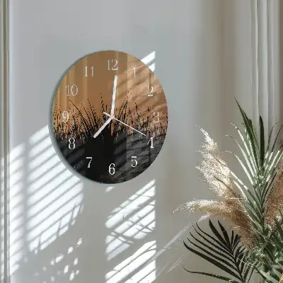 Hodiny na skle kulaté Tráva