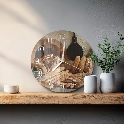 Kulaté skleněné hodiny na zeď Chléb