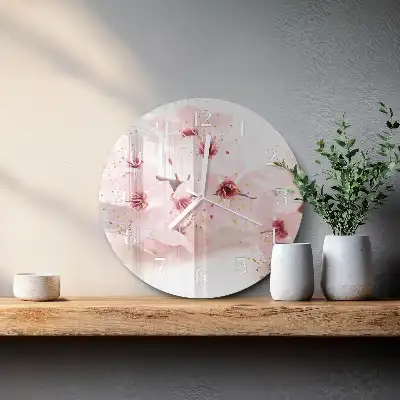 Kulaté skleněné hodiny na zeď Květiny