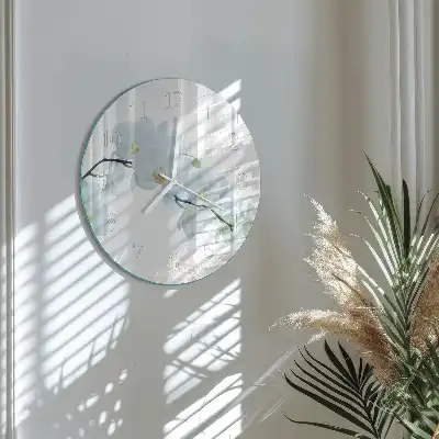 Kulaté skleněné hodiny na zeď Orchidej