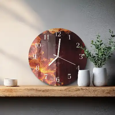 Hodiny s fotkou skleněné kulaté Květy ohně