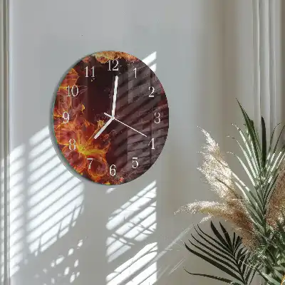 Hodiny s fotkou skleněné kulaté Květy ohně
