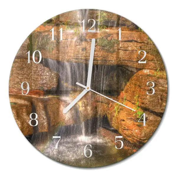 Kulaté skleněné hodiny na zeď Vodopád