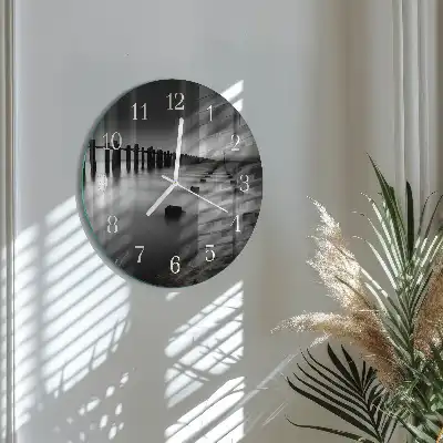 Nástěnné hodiny skleněné kulaté Moře