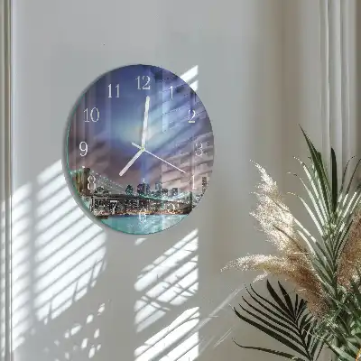 Hodiny s fotkou skleněné kulaté Noční horizont