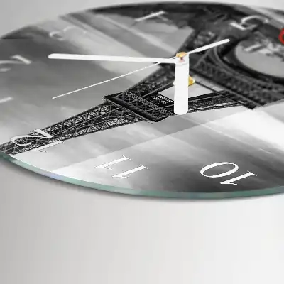 Nástěnné hodiny skleněné kulaté Automobil Eiffelovy věže