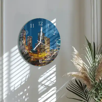 Kulaté skleněné hodiny na stěnu Město