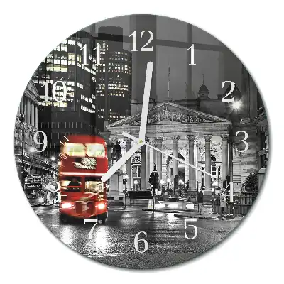 Nástěnné hodiny skleněné kulaté Londýnský autobus