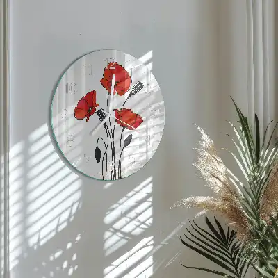 Hodiny na skle kulaté Mák