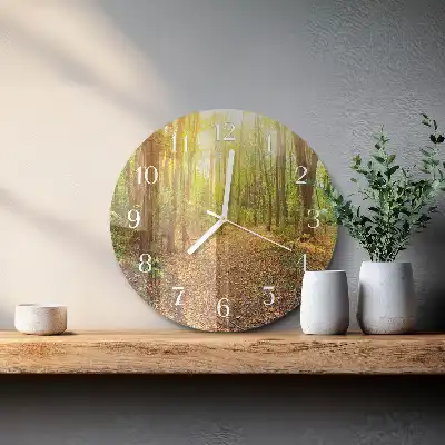 Kulaté skleněné hodiny na zeď Lesní cesta