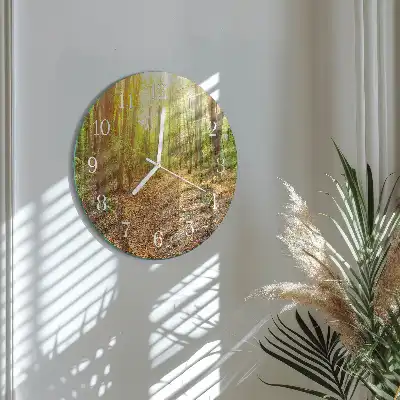 Kulaté skleněné hodiny na zeď Lesní cesta