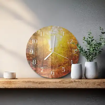 Hodiny s fotkou skleněné kulaté Podzimní les