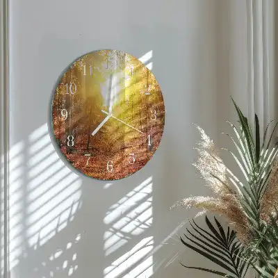 Hodiny s fotkou skleněné kulaté Podzimní les