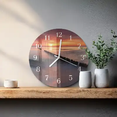 Kulaté skleněné hodiny na zeď Slunce moře