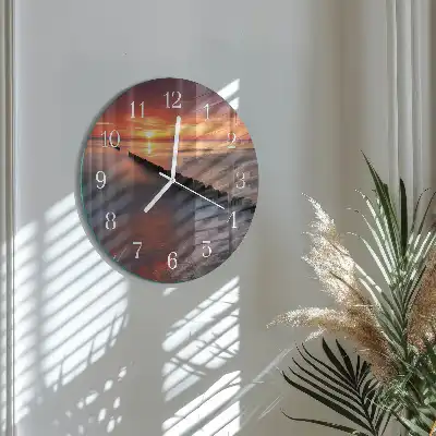 Kulaté skleněné hodiny na zeď Slunce moře