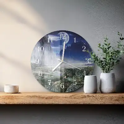 Hodiny na skle kulaté Měsíc v horách
