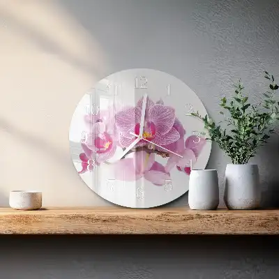 Kulaté skleněné hodiny na zeď Orchideje