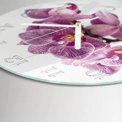 Kulaté skleněné hodiny na zeď Orchideje