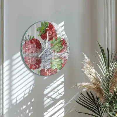 Hodiny s fotkou skleněné kulaté Jahody