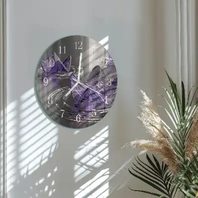 Hodiny na skle kulaté Skleněné květiny