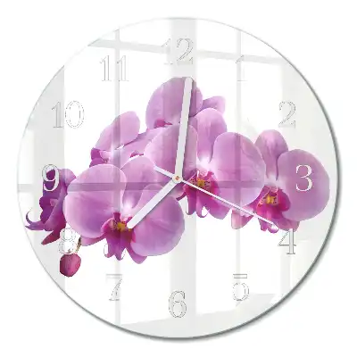 Kulaté skleněné hodiny na stěnu Orchidej