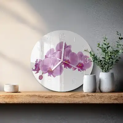 Kulaté skleněné hodiny na stěnu Orchidej
